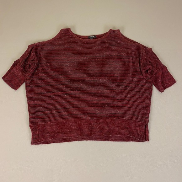 Apt. 9 Metallic Stripe‎ Cold Shoulder Sweater Top XL Red Purple Pullover Knit - Picture 1 of 11